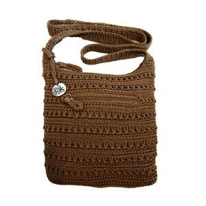 The Sak Crochet Bag Woven Boho Crossbody Small Shoulder Purse Brown 10.5 x 9.5